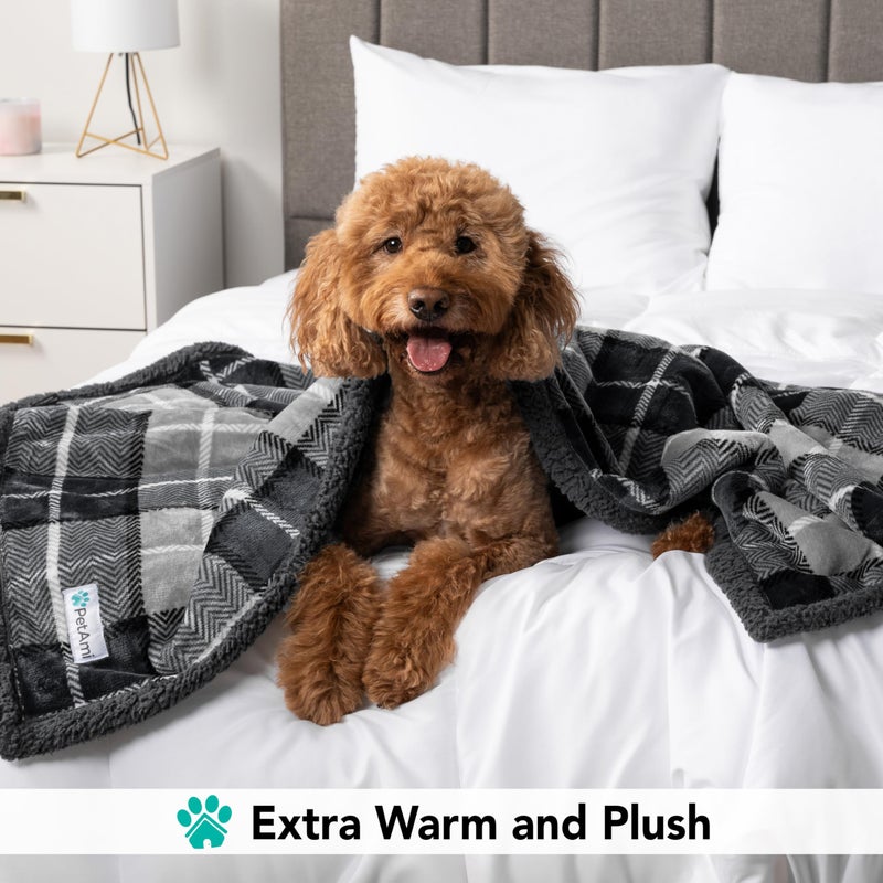 PetAmi Dog Blanket for Bed, XL Pet Blanket Large Dogs, Fleece Furniture Couch Cover Protector Sofa Car Crate Kennel, Soft Sherpa Cat Throw Plush Reversible Washable, Twin 60x80 Plaid Dark Gray - Image 4